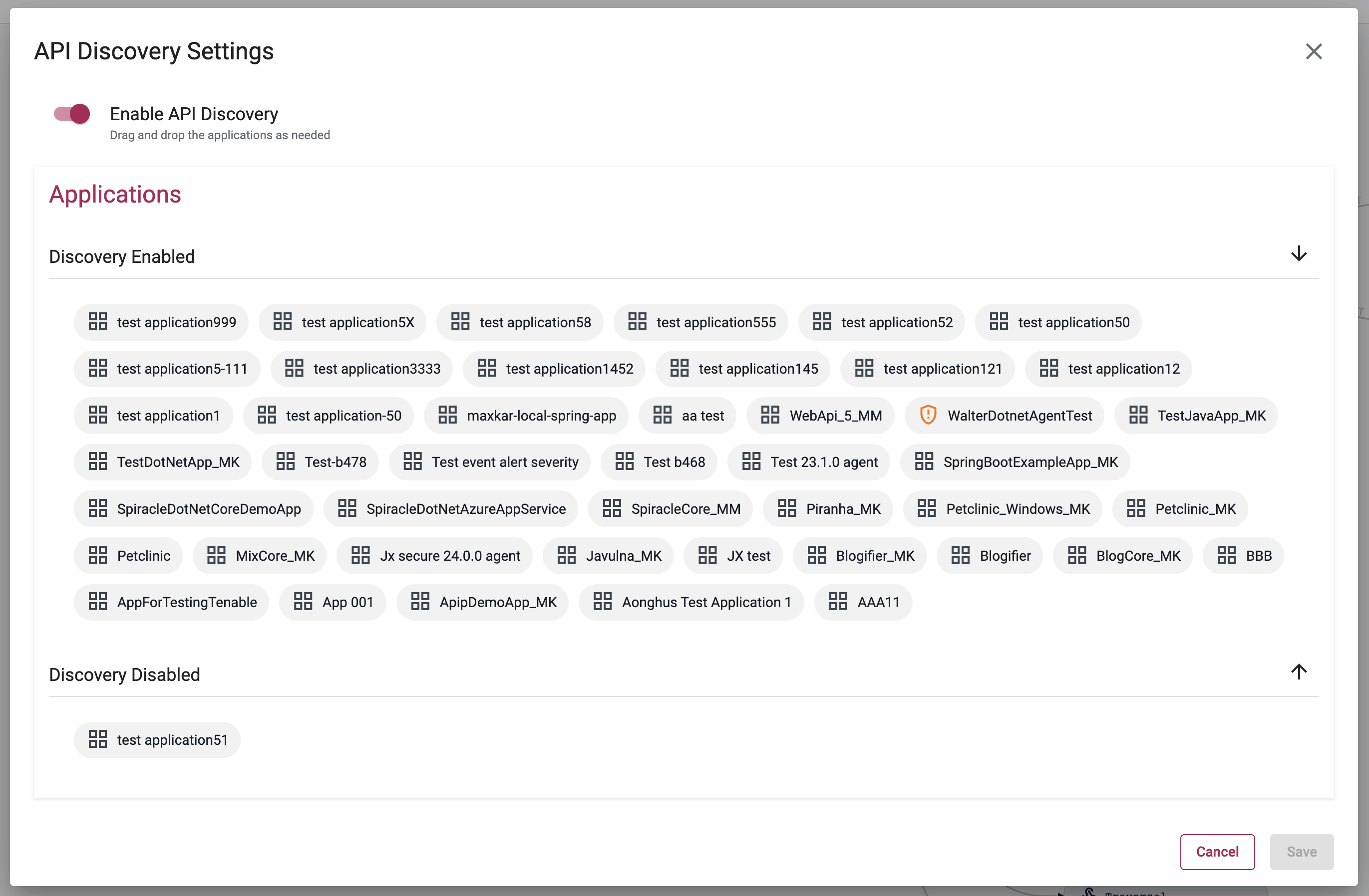 Screenshot of the API Discovery Settings modal for enabling discovery globally