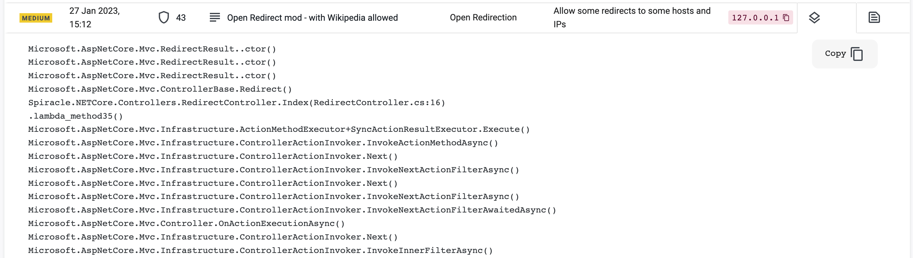 Screenshot of the Stack Trace and Details tabs on the Advanced Search page