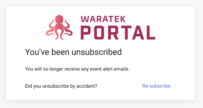 Screenshot of the unsubscribe link included in an event alert email