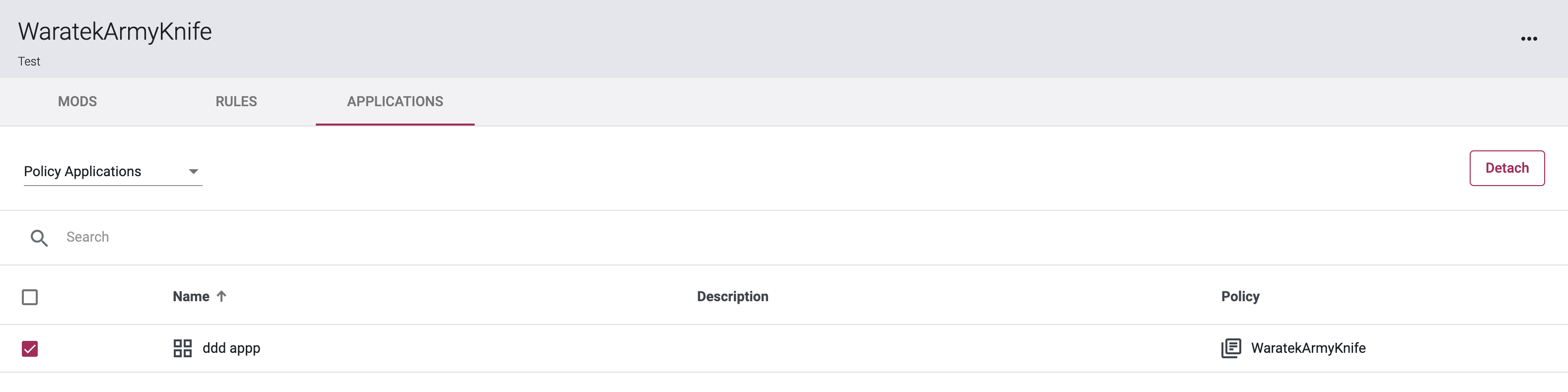 Screenshot of the aligned interface for attaching applications and assigning agents