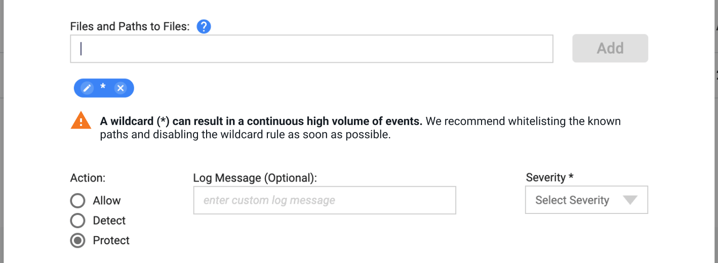 Screenshot of the guiding prompt shown when adding a wildcard path to the File Read/Write rule