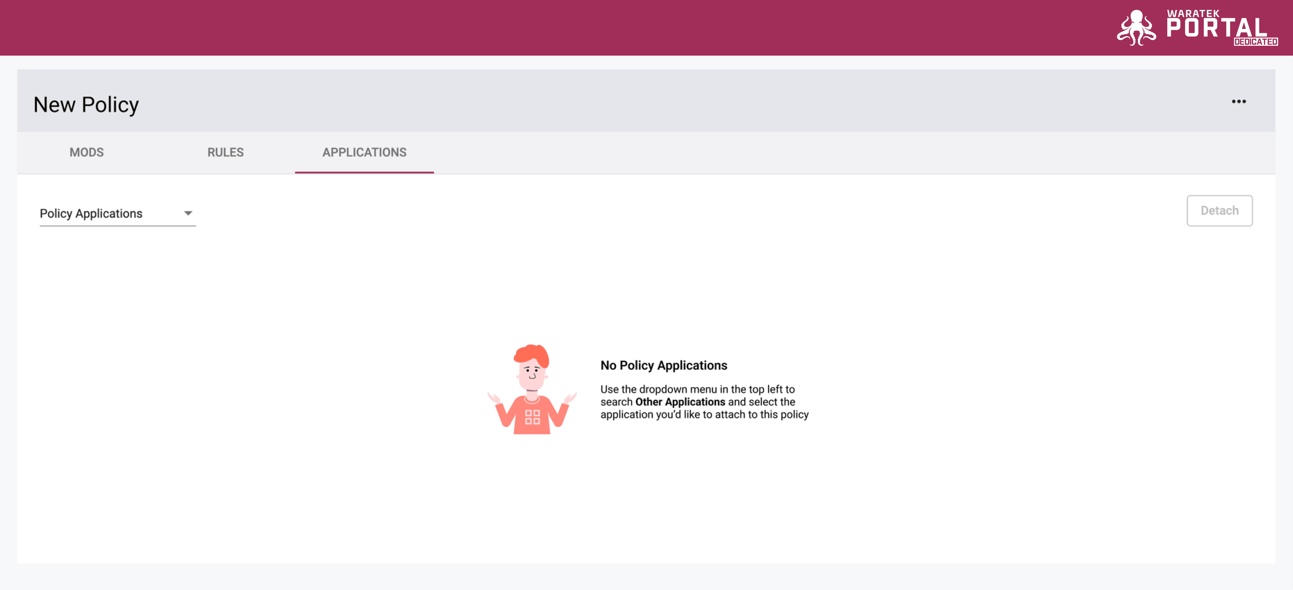 Screenshot of the Applications tab on the Policy Details page