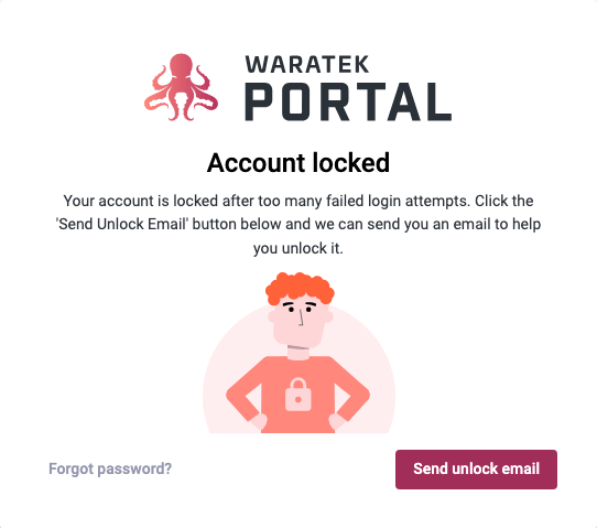 Account locked notification with Send Unlock Email and Forgot Password buttons