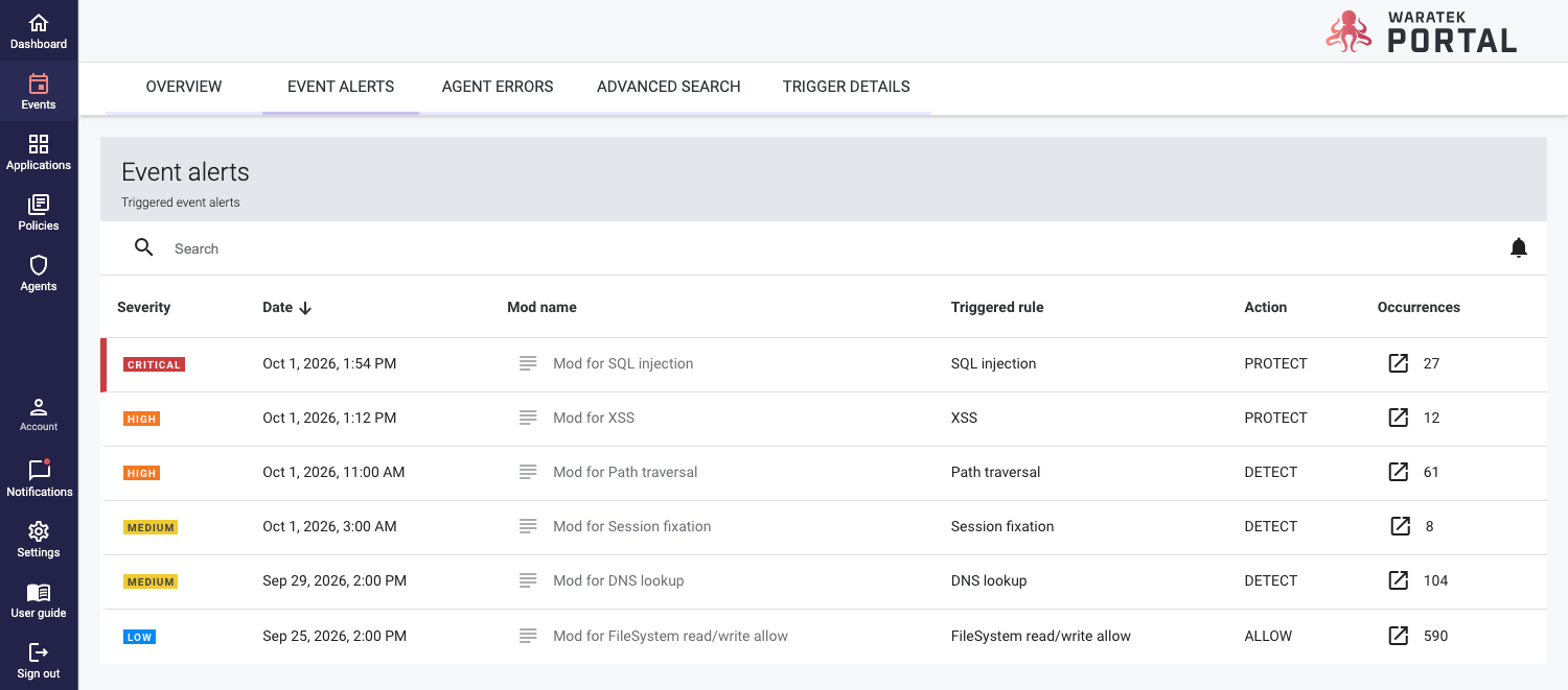 Screenshot of the Event Alerts notification settings page