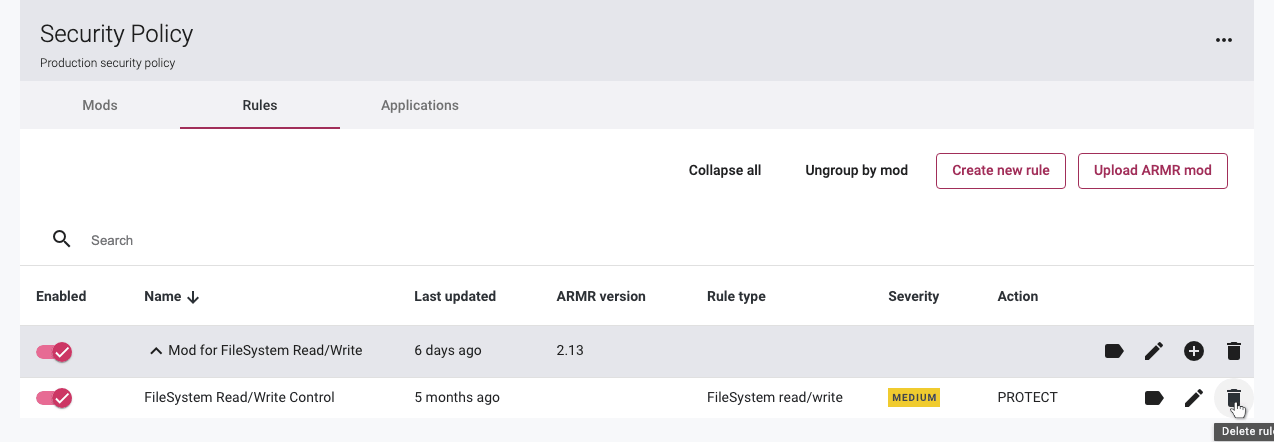 Confirmation modal warning that deleting the last rule will also delete the Mod